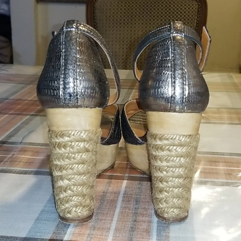 Lanvin Metallic Bronze Brown Espadrille Wedge Sandals